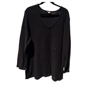 J. Jill Womens 2X Black Sequin Knit V-Neck Sweater Long Sleeve Shimmer Top